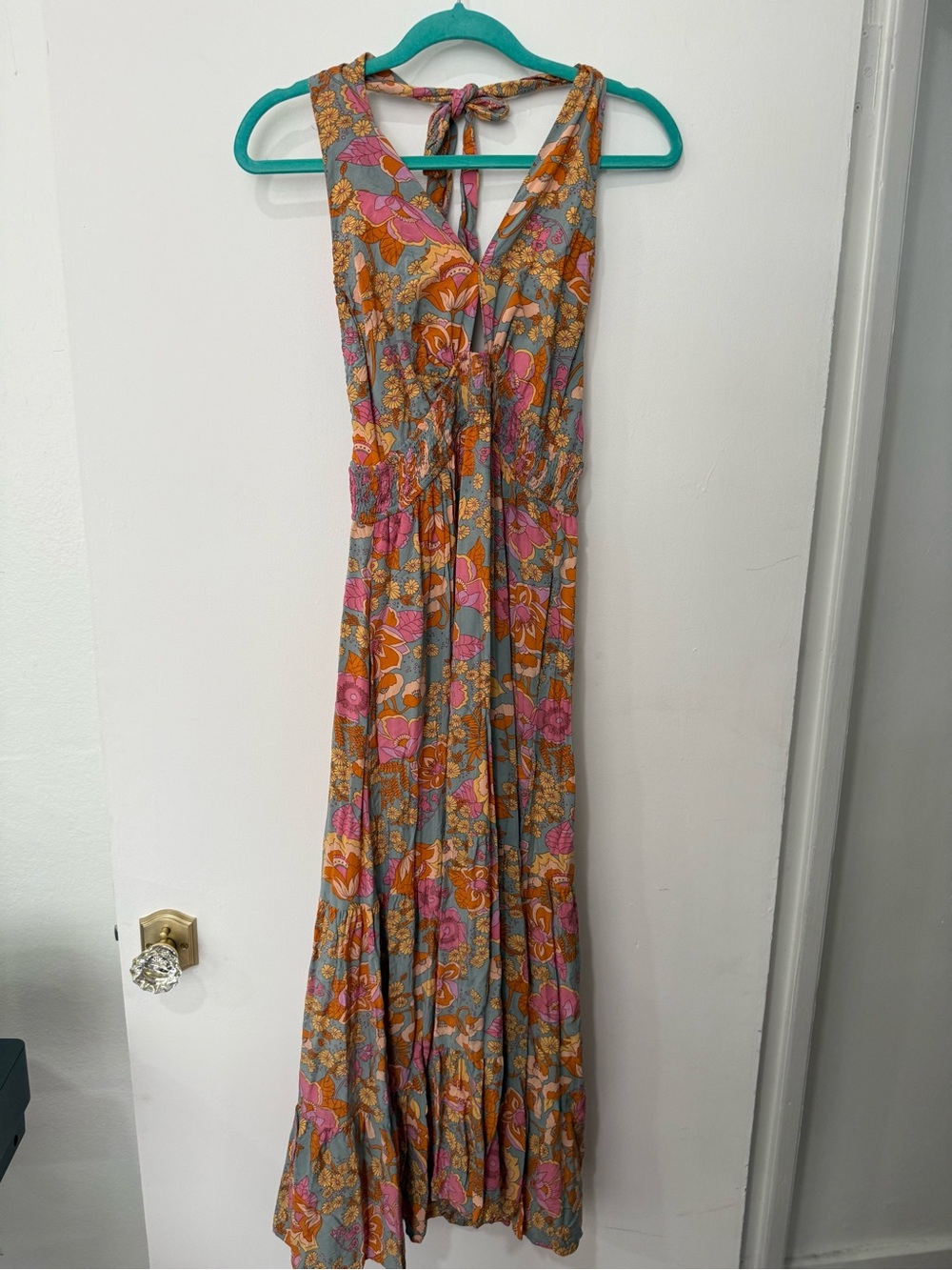 Bohemian Floral Maxi Dress in Pink & Orange
